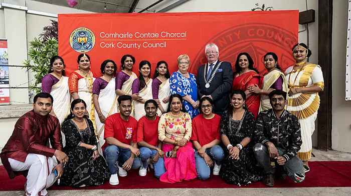 County mayor Cllr Joe Carroll and his wife Sheila with members of the Skibbereen Malayali Association at his charity gala which was held at the West Cork Hotel in Skibbereen in aid of CoAction and Cancer Connect.  (Photo: Brian Lougheed)