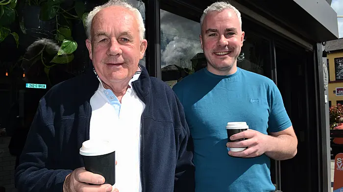 Enjoying the sun in Skibbereen last Saturday morning were Billy and Shane Newman from Union Hall. (Photo: Anne Minihane)