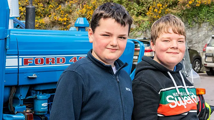 Rian Hayes, Reenascreena and Eoin Doolan, Connonagh, at the Leap & District Vintage Club annual Tractor & Car run. Left: Orla and Noah Collins from Leap. (Photos: Andy Gibson)
