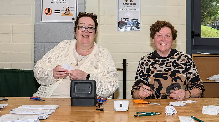 Paula McCarthy and Elsie Kingston, both from Dunmanway, were kept busy selling tickets at the Bandon Grammar School and Bandon Union of Parishes tractor, truck and car run. The run was held in aid of St Michael's Centre in Bandon and St Fintan's development fund.  (Photo: David Patterson)