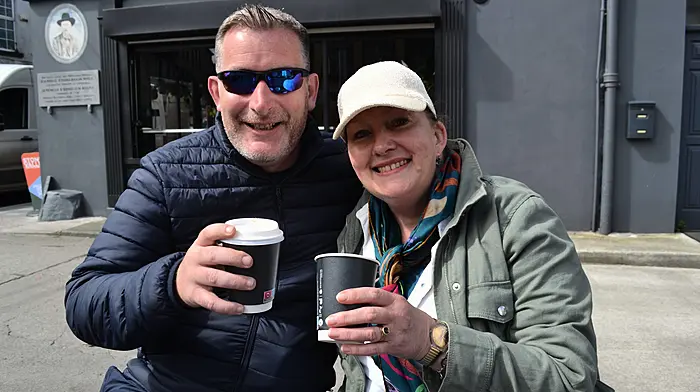 Cormac Moran and Elles Innemee from Castletownshend enjoying the lovely sunshine in Skibbereen last Saturday morning. (Photo: Anne Minihane)