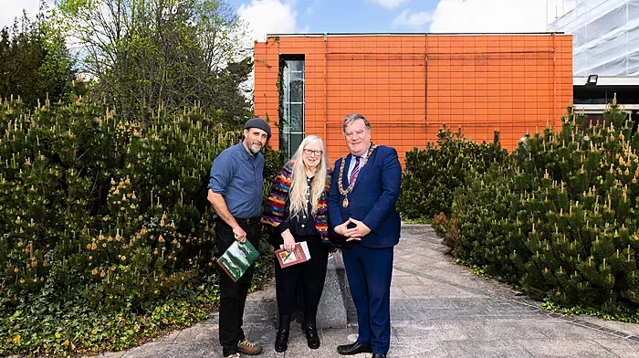 Writers Eoghan Daltun and Eiléan Ní Chuilleanáin with the Lord Mayor of Cork, Cllr Dan Boyle, at the launch of Cork City Libraries One City, One Book event which took place at the Cork Public Museum at Fitzgerald’s Park last Saturday. The book chosen for the One City, One Book this year is Stone Mad by Seamus Murphy. (Photo: Alison Miles)
