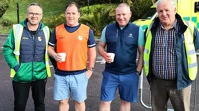 Stewards from Carbery Rangers GAA at the Surf, Turf n Tar race last weekend. From left: John Fitzpatrick, Niall Hayes, Jeremy Murphy, and Sean Collins.  Photo courtesy of Sarah Cadogan.
