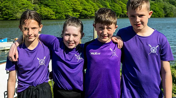 Left: Dorothy Duggan, Katelyn O'Sullivan, Conor Crowley, and Patrick Duggan from Rosscarbery Rowing Club at the Kilmacsimon regatta. Right: Kayalynn Cross, Bandon, with her four-legged friend at the Harbour View harness racing. (Photos: Andy Gibson & Denis Boyle).