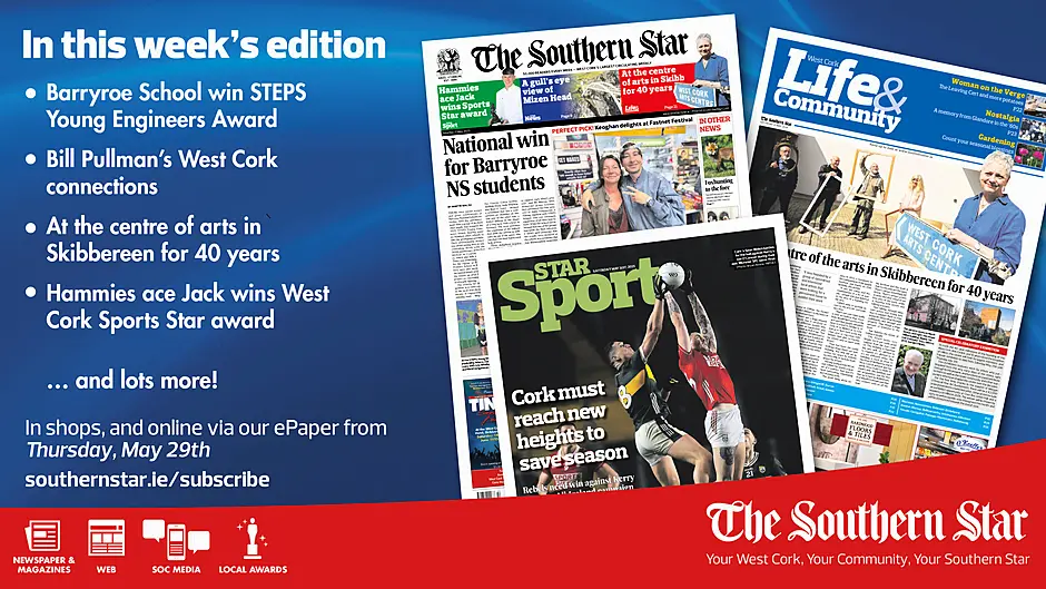 THE SOUTHERN STAR IS IN STORES NOW: Barryroe NS win engineering award; At the centre of arts in Skibbereen for 40 years; Hammies ace Jack wins West Cork Sports Star award Image