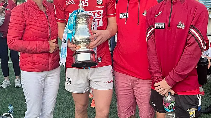 Ellmarie, Eoghan, Arthur and Fionn O'Shea from Ballinhassig after Cork's victory over Waterford in the recent minor final. Eoghan, who is a grandson of the late Donie Coleman, added two points to the Cork tally.