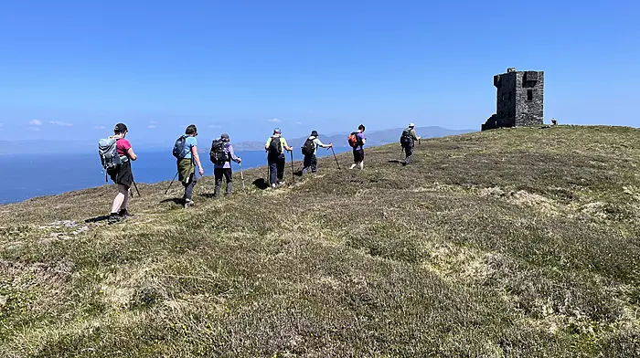 Members of the Dunmanway hillwalking club enjoying a walk to O’Sullivan Beare’s castle on Dursey Island.