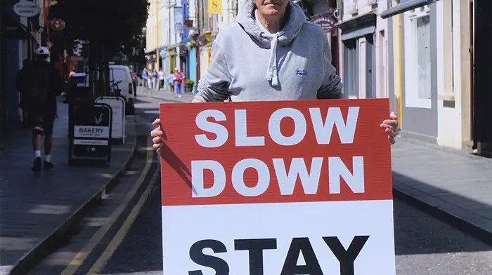 Aidan Holland from Ballymacowen, Clonakilty got this sign made to remind people to slow down. He hopes it will save lives, especially coming into the bank holiday weekend.