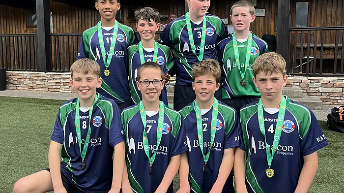 Rath NS boys are Munster champions after doing exceptionally well in the Sciath na Scol competition. They will play in the All-Ireland in the Aviva Stadium on June 11th.   Back: Kingsley Crosby, Paddy Sheehy (captain), Senan Whooley and Tadhg Ronan. Front: Fionn Daly, Jesse Best, Theo Best and Ben Pitton Brady.