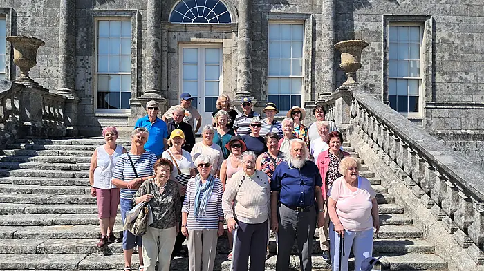 Skibbereen Active Retirement and Social Club posed for a photo on the steps of Russborough House during their enjoyable four day trip to Arklow.