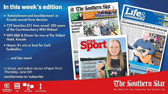 THE SOUTHERN STAR IS IN STORES NOW: 'Astonishment and bewilderment' at Kinsale mussel farm decision; Win an overnight escape for two at the Trident Hotel Kinsale; Hayes: It’s win or bust for Cork footballers Image