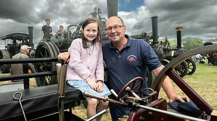 Ivor and Emma Deane from Innishannon with their 1/2 size Burrell steam engine at the Innishannon Steam and Vintage Rally on bank holiday Monday.       (Photo: Michael MacSweeney)