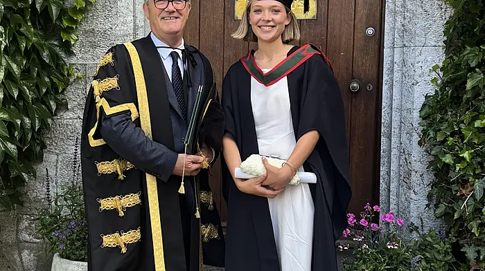 Fódhla Daly from Bridge Street, Skibbereen graduated first in her class in medicine on Friday May 30th at UCC. Professor John O’Halloran, president of UCC, posed for a photo with Fódhla.