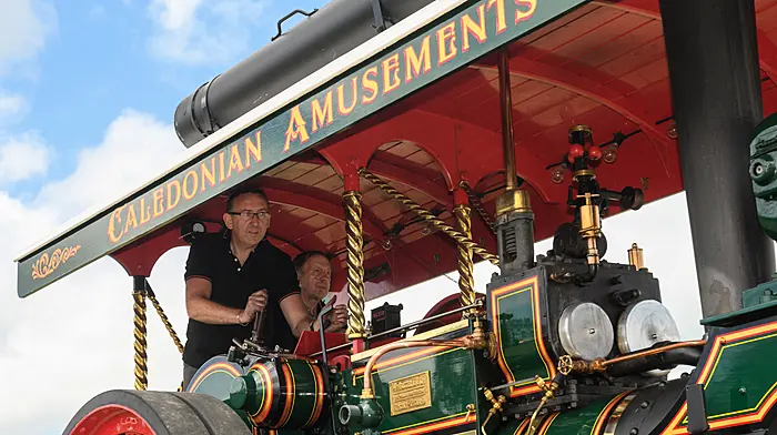 Barry Lordan (Kilpatrick, Bandon) driving Foster Showman’s tractor ‘Little Helpmate’ built in 1921 and owned by the Lordan family, at the 28th annual Innishannon Steam and Vintage Rally which was held in aid of the Irish Cancer Society.  (Photo: David Patterson)