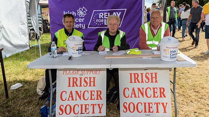 Robert O'Leary (Kinsale), Patricia Ahern (Ballinhassig) and William Manning (Innishannon) busy selling tickets at the 28th Annual Innishannon Steam & Vintage Rally which was held in aid of the Irish Cancer Society and which has raised almost €2 million since 1997. (Photo: David Patterson)
