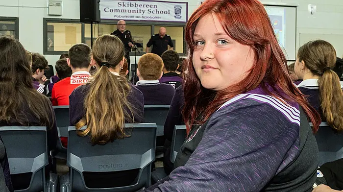 Skibbereen Community School student Urte Jancauskaite listens to a talk on fire safety at the school.  (Photo: Andy Gibson)