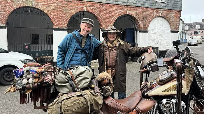 Barry Moloney met the Creative Cruiser, aka The Barbering Biker, in Kinsale during the week. The 66-year-old Australian grandmother Chris is enjoying an amazing adventure across Europe by bike.