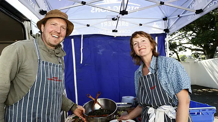 Fingal and Clovis Ferguson of Gubbeen serving their products at the launching of Fastnet Film Festival in Schull. (Photo: Carlos Benlayo)