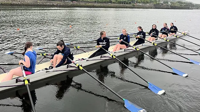 The Bantry J14 girls octuple scull with Annie Calnan, Ella Cronin, Alex Manning, Millie Crowley, Nora Murphy, Elizabeth Ní Shuilleabhain, Cara McCarthy and Ellie O’Donovan.