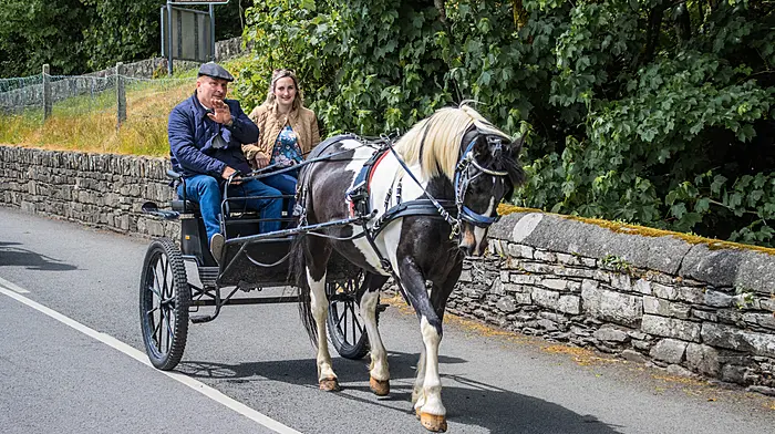Donal and Louise Williamson from Leap leaving Rosscarbery on route to Lisavaird Co-op during West Cork Chevals’ last event of the season, which was held in aid of Cancer Connect.