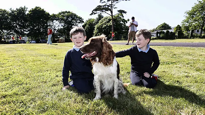 Rory and Finn Hook with dog Ollie at the lauching of Fastnet Film Festival in Schull. (Photo: Carlos Benlayo)