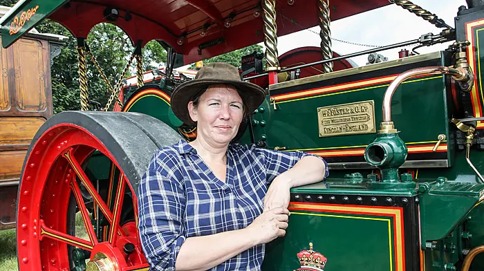 Above: Norma Lordan with her 1921 Fosters Showmans engine at the annual steam and vintage rally at Innishannon. Eileen McCarthy, Dunmanway and Anna O'Donovan, Ballinacarriga, at the launch of the Fitsticks Trail at Ballinacarriga. (Photos: David Creedon & Andy Gibson)