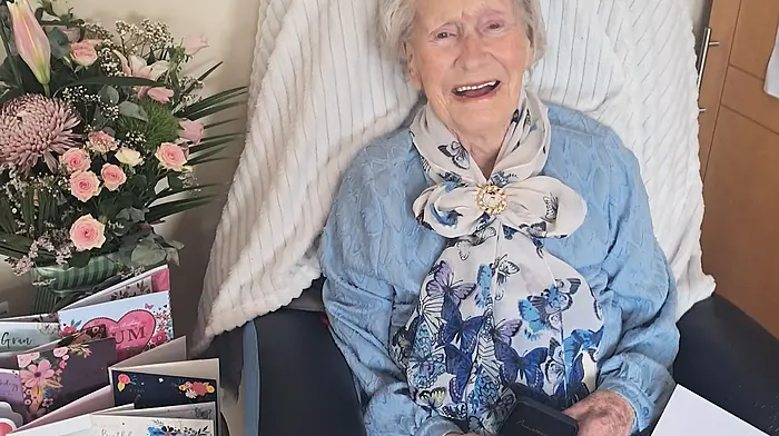 Delia O'Sullivan from Glengarriff who was born in Rossmacowen, Beara, recently celebrated her 101st birthday at Castletownbere Community Hospital surrounded by her loving family and staff members. Delia is holding the letter and medal she received from the president to commentate the fantastic milestone.