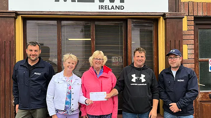 MOWI Ireland recently presented a cheque to sponsor four new defibrillators to the Berehaven Red Cross defibrillator group. From left: Colin McMilliam (MOWI), Kathleen Dwyer, Mary O'Sullivan and Peter Elphick (Berehaven Red Cross) and Gary Hurley (MOWI).