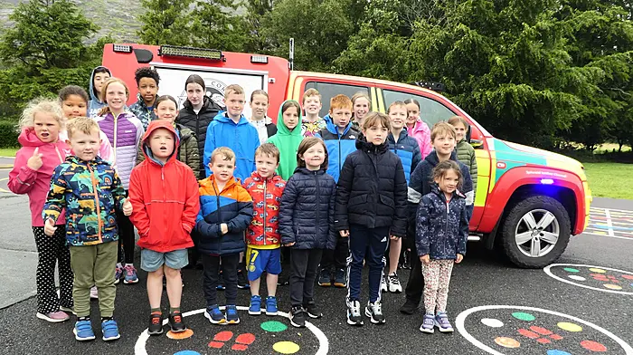 Children from Adrigole National School recently enjoyed a visit from the West Cork Rapid Response team where they learned about the importance of knowing their  Eircode and how to make an emergency 999 call.