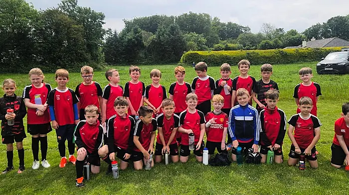 The Bunratty United U9 team with their game faces on prior to their league cup match against Drinagh.  It was all smiles on the homeward journey as they returned as winners with a score of 3-1. Darragh Kelleher, Toby Drummond and Jackson Collins Lindsay scored the goals.