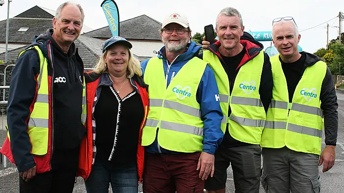 The hard working marshals at the Brosnan's Centra Fastnet Triathlon were Paul Goss, Clara McGowan, Thomas Newman, John Logan and Jeremy Brosnan.  (Photo: Terry Attridge)