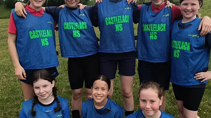 Girls from Castlelack National School who took part in a soccer blitz at Bandon Town Park recently. Front: Isobel O'Brien, Kayla Chappen and Libby Quirke. Back: Holly Crean, Kata Balogh, Charlotte Keppel, Maria and Ellison Hickey.