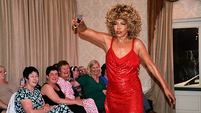 Rebecca O'Connor as Tina Turner during her amazing performance at the West Cork Hotel last Saturday. The concert was a complete sell-out and was organised to benefit Skibbereen Geriatric Society's new building project. (Photo: Anne Minihane)