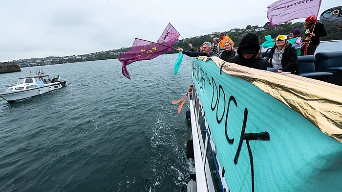 The Kinsale Harbour Cruise protesters amongst the flotilla of boats against the 23- hectare mussel farm granted approval for Kinsale Harbour. (Panel: John Allen)