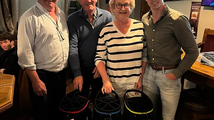 Cora Coleman, Gerard Coleman and Gard O'Donovan took first prize in the Ballymartle annual golf classic and club chairman Don Lordan presented the prizes.  Kitty O'Shea's Bar Kinsale, Mac Plant and Ross Oil were the sponsors.