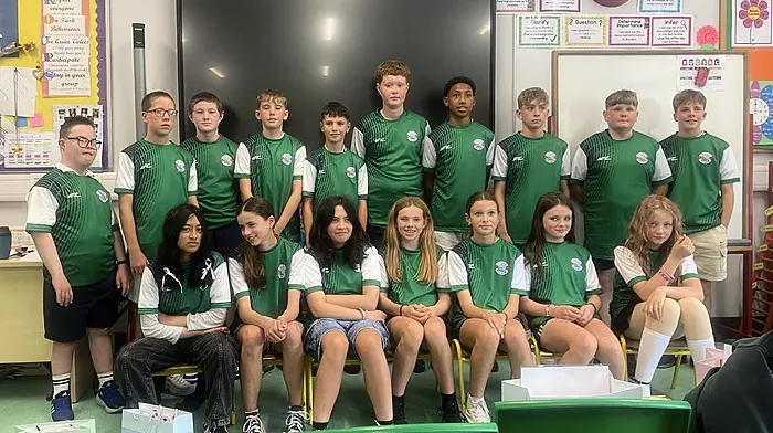Congratulations to the sixth class at Rath National School on their recent graduation. They are wished the very best as they move on to secondary school. Back: James Hurley, Jesse Best, Tadhg Ronan, Fionn Daly, Paddy Sheehy, Senan Whooley, Kingsley Crosby, Ben Pitton Brady, Bill O’Driscoll and Theo Best. Front: Afiqah Binti Rosihidin, Ava Javid, Clara Hickey, Caoimhe Cottrell, Emer Crowley, Alexis O’Regan and Alice Johnson.