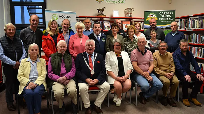 County mayor Cllr Joe Carroll performed the official launch of the upcoming Carbery Show which will be held on Thursday July 17th. Included in the photo are John Cahalane (show chairman), Cllr Brendan McCarthy, members of the committee and sponsors at Skibbereen Library where the launch was held. (Photo: Anne Minihane)