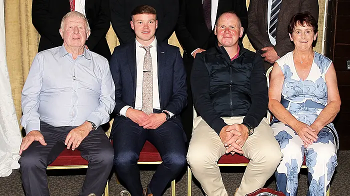 At the Goleen GAA Club Victory Dinner Dance in the Westlodge Hotel on Saturday night were, front, from left, Richie Barry, club president; Padraig Reidy, team captain; Shane O'Neill, team manager, and Josephine O'Donovan, club secretary. Back, from left, Jerry Cullinane, team selector; Shane Kingston, Cork senior hurler and special guest; Kieran O'Sullivan, team selector, and Tim Buckley, Carbery communications officer.
