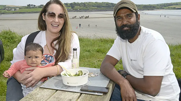 Verun, Niamh and baby Iyra Kumar from Kinsale enjoying a day at the recently held annual harness racing at Harbour View, Kilbrittain.  (Photo: Denis Boyle)