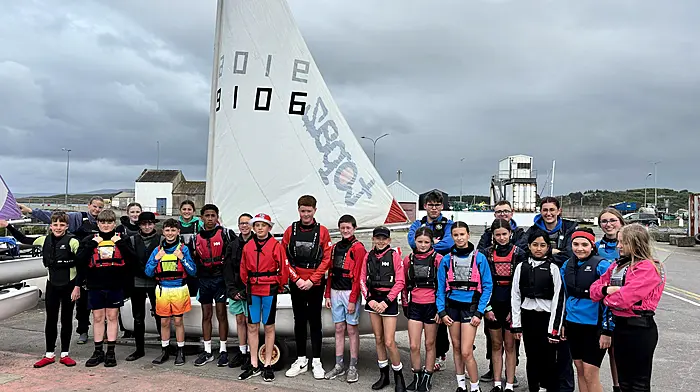 Sixth class pupils Rath NS ready to set sail with Baltimore Sailing Club with instructors Mimi Jacob, Mary Bushe, Holly O’Flynn, Seamus Griffiths, Harry Bushe, Abbie and Leah O’Sullivan. Pupils Theo Best, Bill O’Driscoll, Ben Pitton Brady, Paddy Sheehy, Kingsley Crosby, Jesse Best, Fionn Daly, Senan Whooley, Tadhg Ronan, Caoimhe Cottrell, Alexis O’Regan, Emer Crowley, Ava Javid, Afiqah Binti Roshidin, Clara Hickey and Alice Johnson had a fantastic day out on the water.
