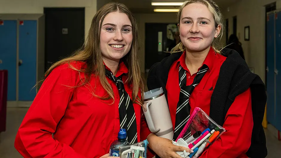 On the second day of the Leaving Cert exams in Bandon Grammar School, students took English paper 2 . Well prepared for the exam were Belle O'Brien and Ellie Darby. Picture: Andy Gibson.