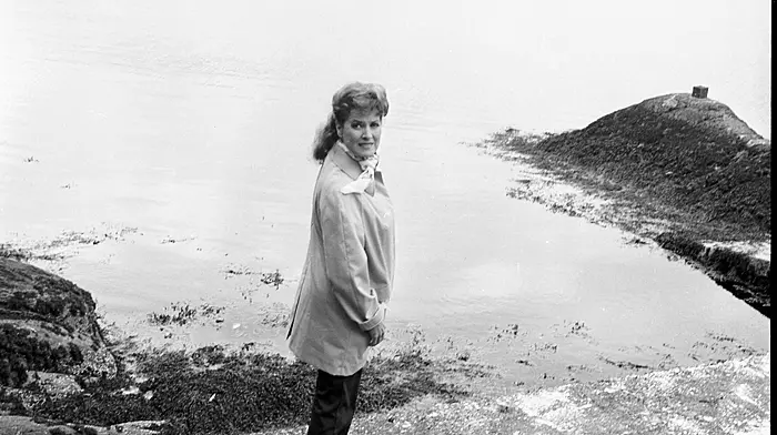 Maureen O'Hara in Glengarriff with the seaplane that belonged to her husnbad, Charles Blair, in the background, 1974.   (Photo: Ian Vickery)