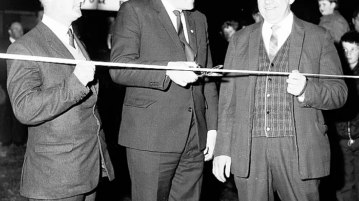 At the official opening of the Red Fort drive-in ballroom in Dunmanway April 21st, 1968 were John F McCarthy, Seán Ó Sé and the owner of the ballroom Mr Sonny Maybury of Main street Dunmanway.