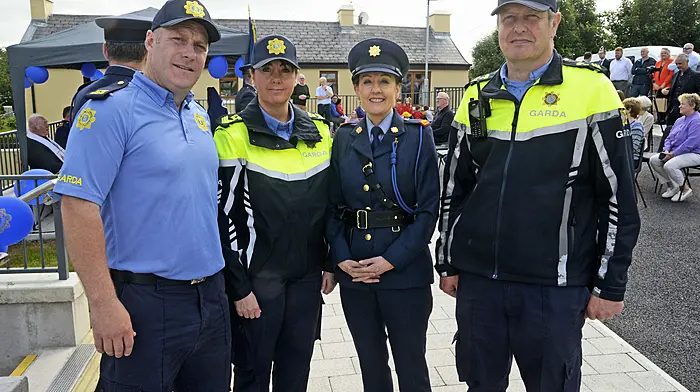 Left: At Coachford Garda were Shane Walsh, Marie Hennessy, Insp Mary Sheehan and Sgt Tom Lehane. Right: Anne and Siún McCullough at the West Cork Hotel for 'Tina Turner' 
(Photos: Denis Boyle & Anne Minihane)