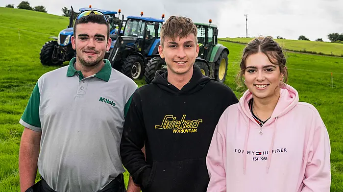 Shane Coughlan (Ballineen), Riordan O'Driscoll (Coppeen) and Ciara Fullam (Bandon) taking part in the charity tractor, truck, car and motorcycle run which was held in Lyre last Sunday in aid of Knockskeagh National School, Cancer Connect and West Cork and West Cork Rapid Response.  (Photo: Andy Gibson)
