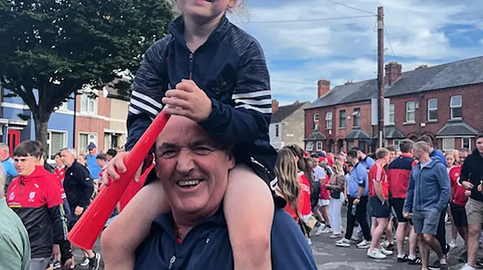 Supporting her cousin Damien Cahalane at Croke Park was Maggie Davis from Castlehaven, with her grandfather Finbarr Santry, Castlehaven.