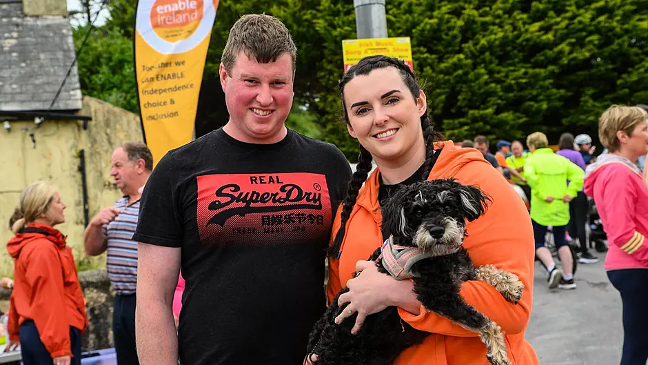 Pictured at the Castletown Fundraising Rally, Coppeen, Co. Cork in support of Enable Ireland are Neil Crowley, Dunmanway with Enable Ireland nurse Maura McCarthy and ’Noodles’.
Picture. John Allen