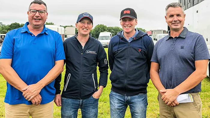 Lyre, West Cork, Ireland. 29th Jun, 2025. The IHRA held a harness racing meeting in Lyre, West Cork today with 7 races on the card. Enjoying the event were Martin Roche, Dublin; Tadhg & Donal Murphy, Baltimore and John Roche, Dublin. Picture: Andy Gibson.