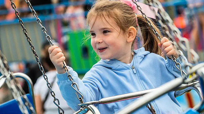 Clonakilty, West Cork, Ireland. 8th Jun, 2025. Clonakilty Agricultural Show took place today in the West Cork Town. Thousands of people attended the show which is in its 108th year. Enjoying the fun fair was 3-year-old Leah O'Sullivan from Leap. Picture: Andy Gibson.