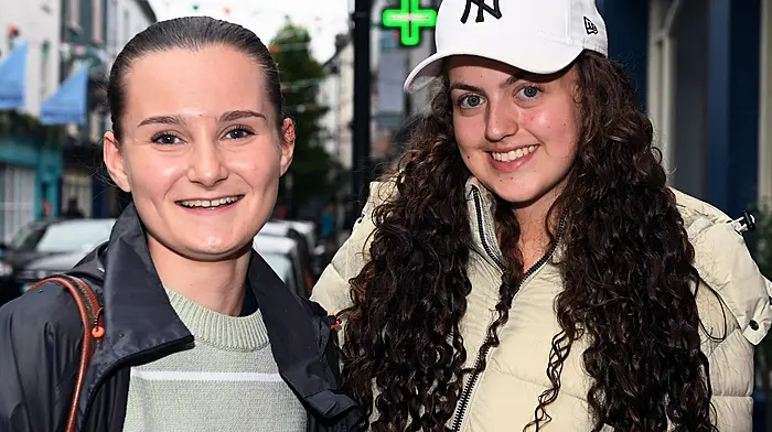 Locals Kerry Coombes (left) and Grace O'Donoghue out and about in Clonakilty.  (Photo: Martin Walsh)